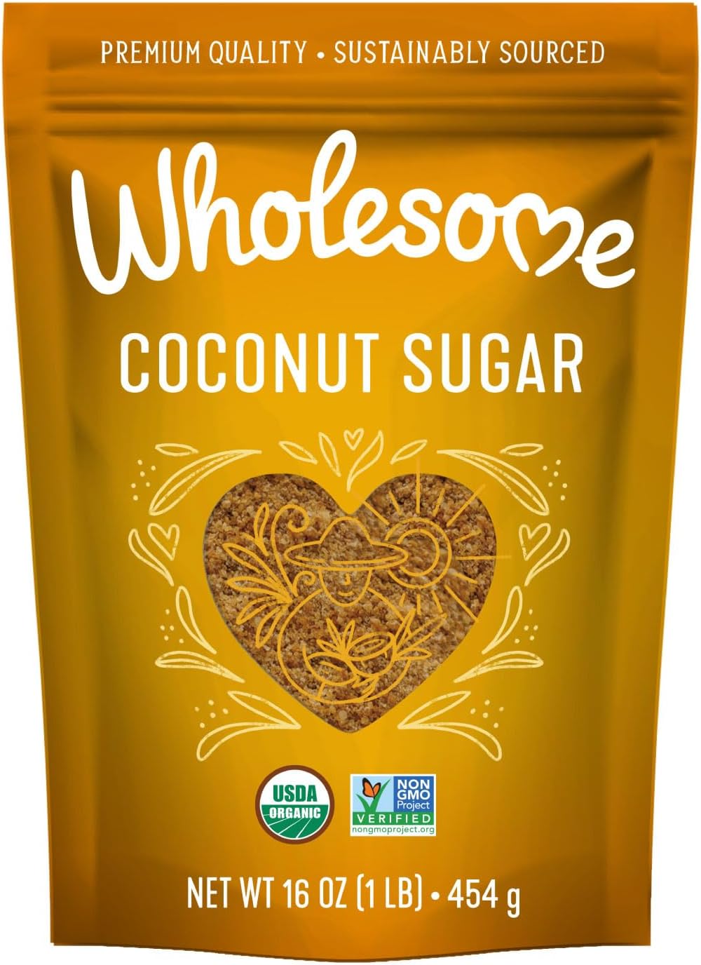Wholesome Sweeteners 16-Ounce Organic Coconut Sugar, Non GMO, Gluten Free & Vegan Sweetener, for Baking, Sauces, and Smoothies, 1 Pack