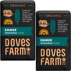 Doves Farm Organic Stoneground Wholemeal Emmer Flour 2.2 lb / 1 kg (Pack of 2) - High Protein Ancient Grain Emmer Whole Wheat, British Baking Flour for Breads & Cakes, Kosher & Vegan, Imported from UK