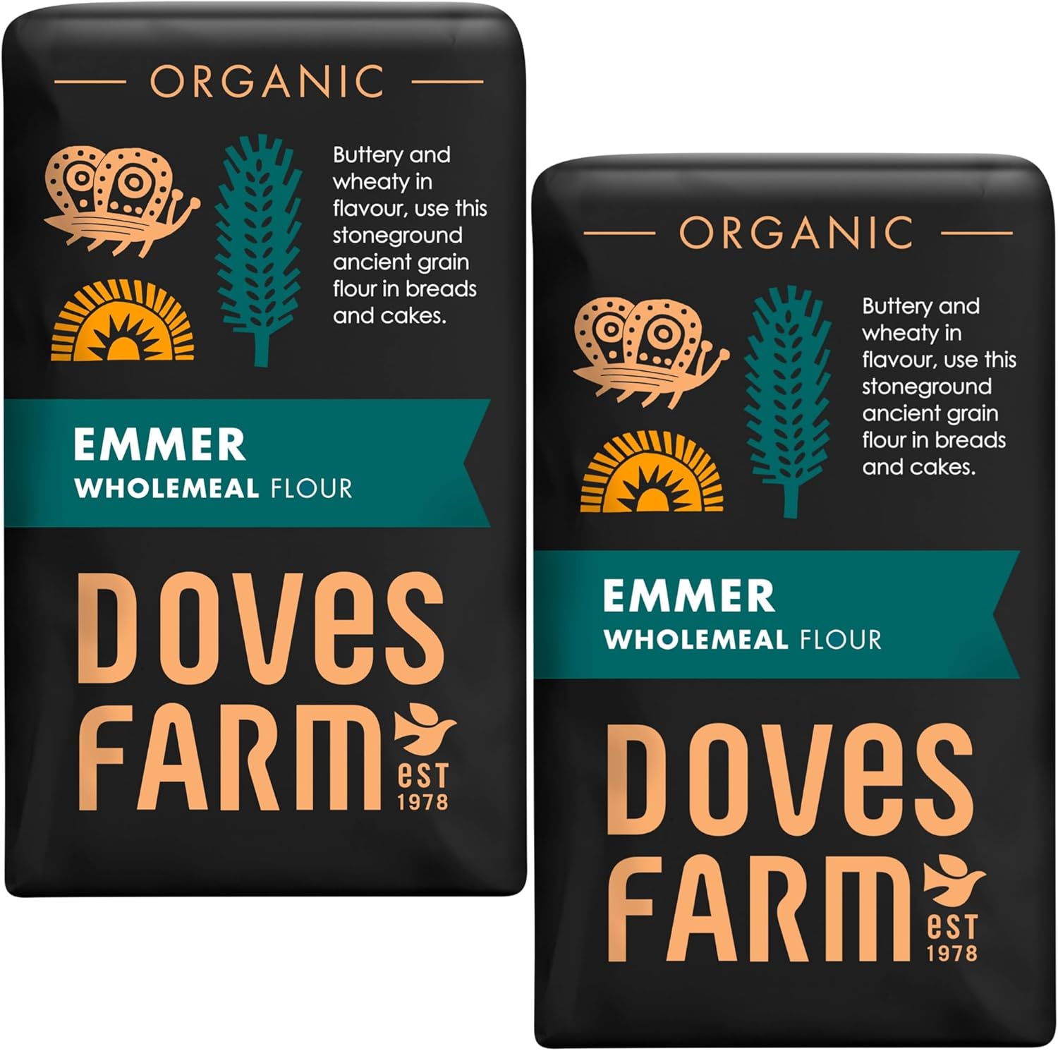 Doves Farm Organic Stoneground Wholemeal Emmer Flour 2.2 lb / 1 kg (Pack of 2) - High Protein Ancient Grain Emmer Whole Wheat, British Baking Flour for Breads & Cakes, Kosher & Vegan, Imported from UK
