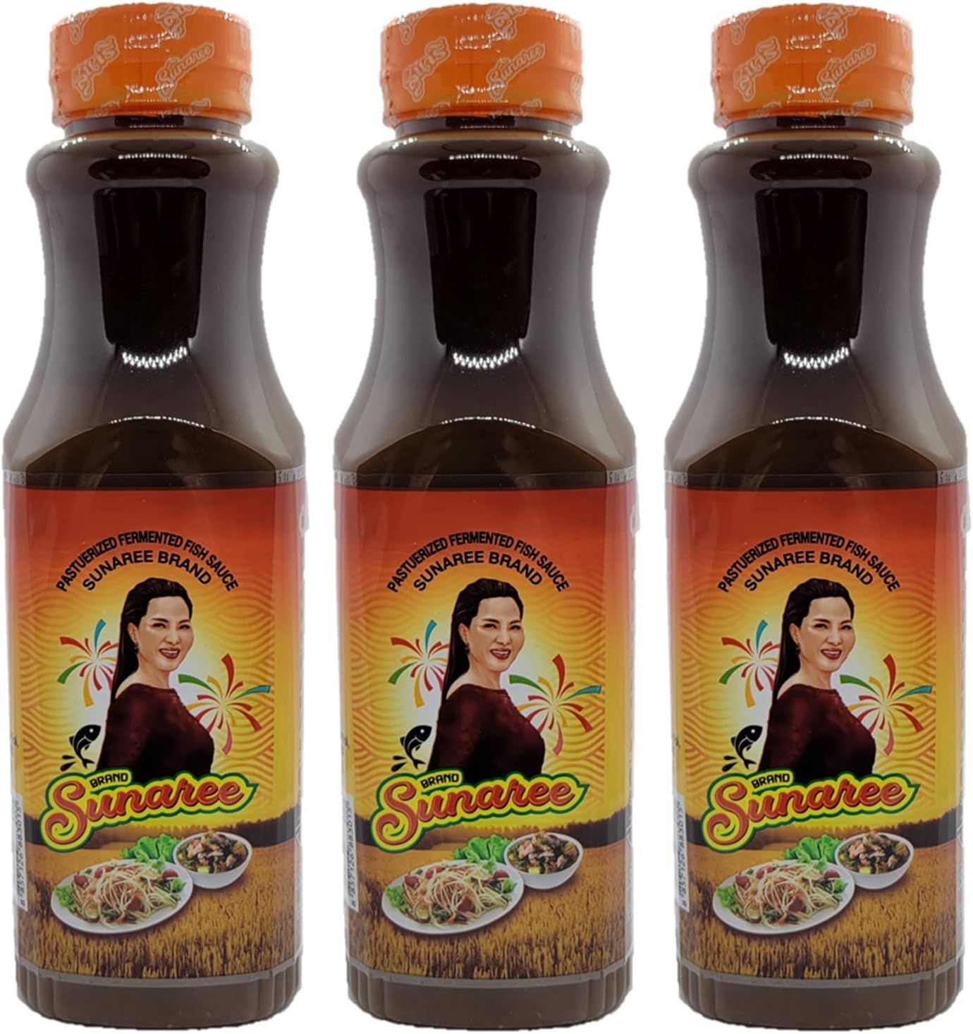 Sunaree Thai Fermented Fish Sauce Nam Pla La Authentic Brand from Thailand Papaya Salad dressing (350ml, 3)