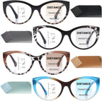 4 Pack Progressive Multifocus Reading Glasses, Anti Blue Light Cat Eye Computer Readers with Spring Hinge Eyeglasses