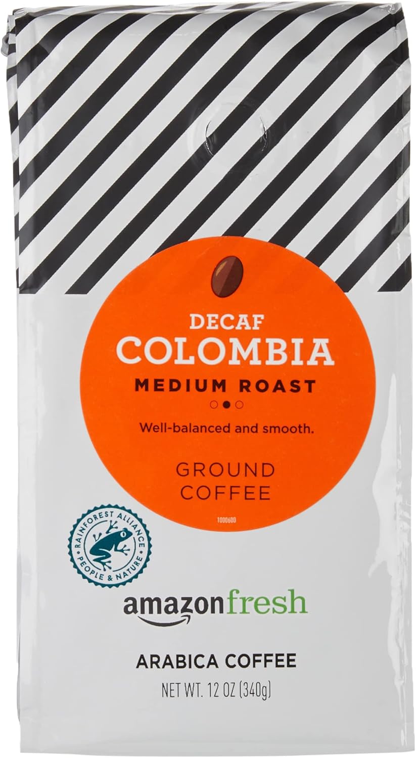 Amazon Fresh Decaf Colombia Ground Coffee, Medium Roast, 12 Ounce (Pack of 3)
