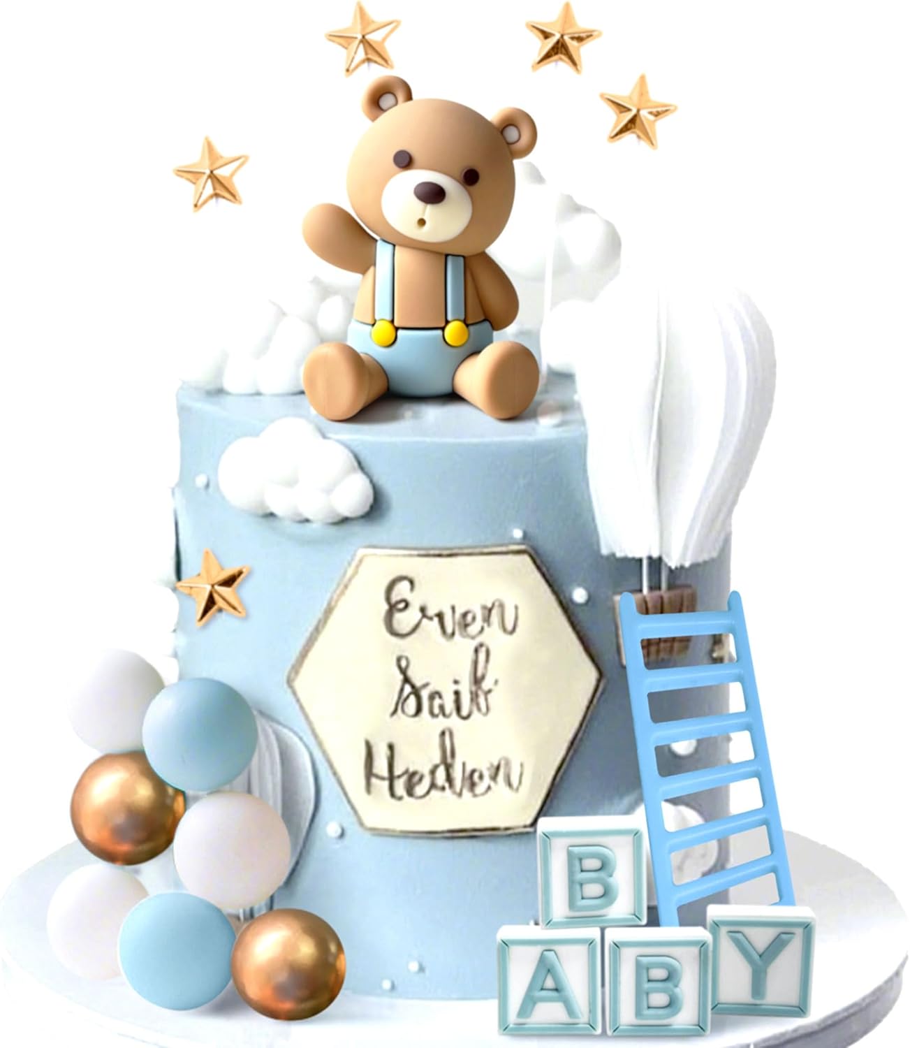 JeVenis Blue Bear Cake Decoration Baby Bear Baby Shower Cake Topper Bears Train Cake Decoration Baby Shower Birthday Cake Decoration