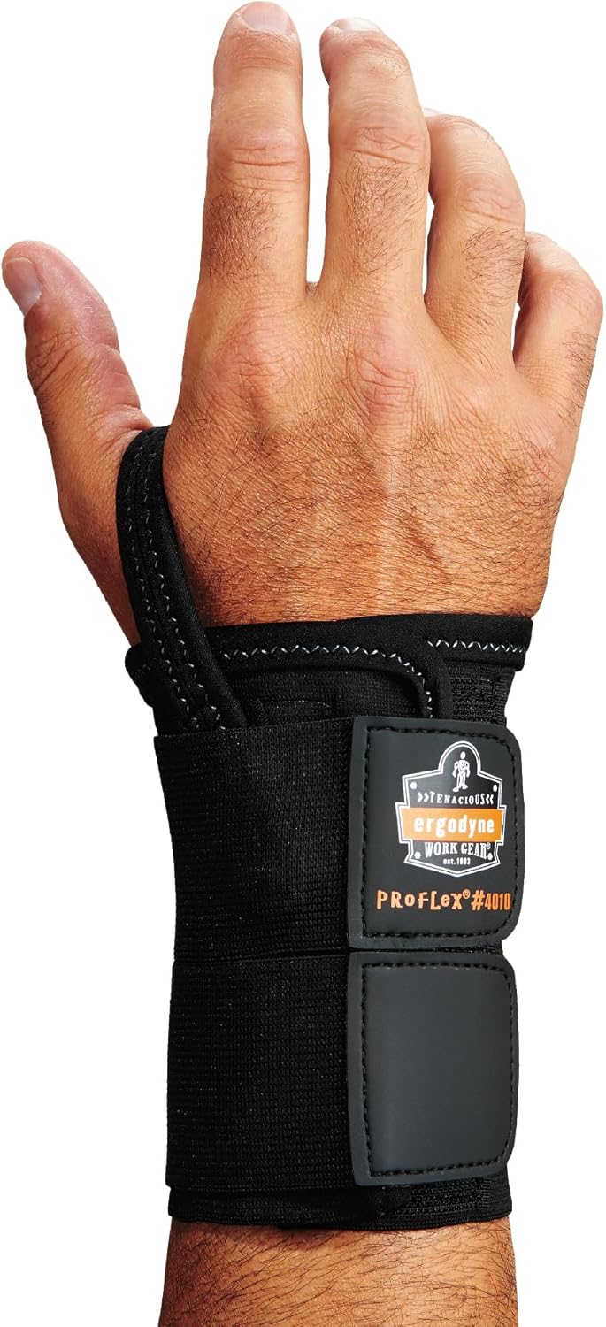 Ergodyne ProFlex 4010 Double-Strap Right Wrist Support, Black, Medium
