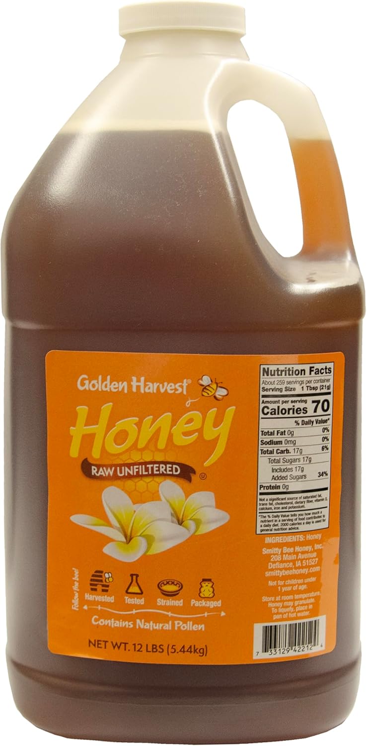 Golden Harvest Honey Unfiltered Raw Extra Light Wildflower Blend – 100% Pure Honey – Contains Natural Pollen – 12 Pounds – Sold by North Mountain Supply