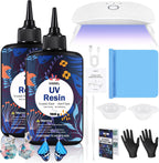 KISREL UV Resin with Light - 200g Upgraded Hard Type Crystal Clear Ultraviolet Curing UV Resin Kit, 8 Lamp Beads UV Light, Resin Kit with Light for Craft Jewelry Making