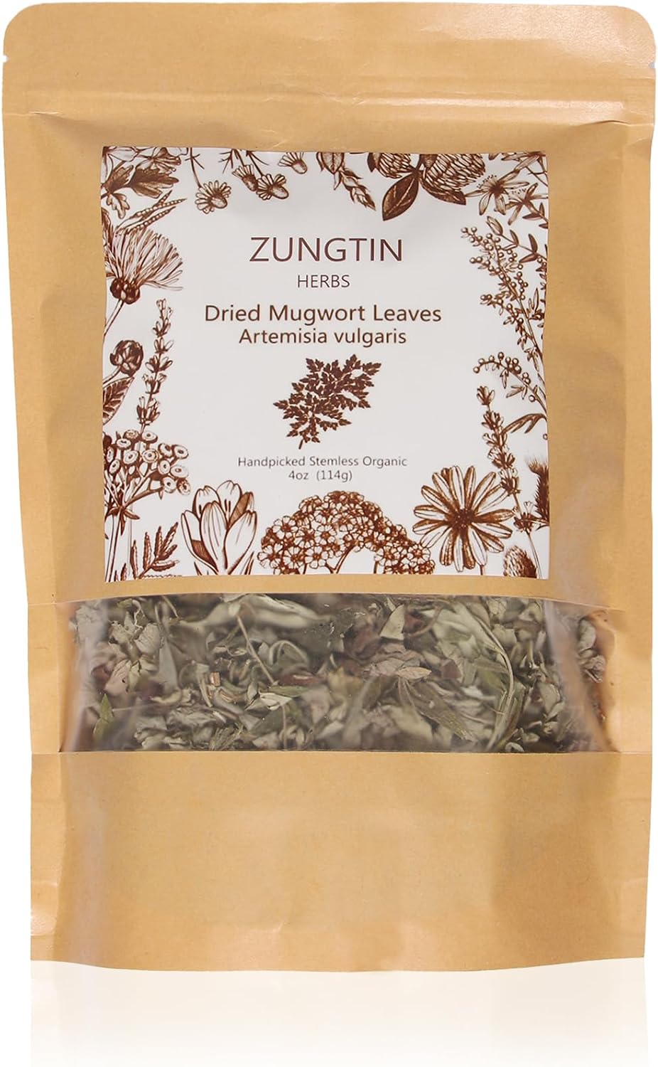 Zungtin Mugwort herb Pure Leaves Fine Picked Bulk Stems Stalks Free, Natural Artemisia vulgaris Chemical Free - 4 ounce