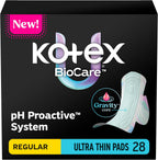 Kotex BioCare Ultra Thin Pads with Wings, Regular Absorbency, 28 Count (Packaging May Vary)
