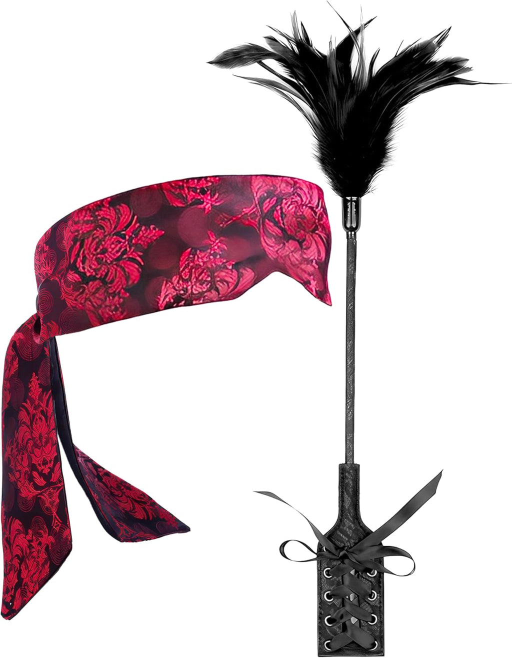 Feather Tickler for Play 16" Blindfold Satin Eye Mask 59" Faux Leather Feather Ticklers Teasers Set for Couples