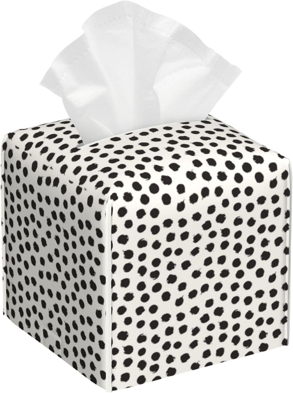 Polka Dot Black Circle Tissue Box Cover Square,Abstract Round Brush Strokes Tissue Box Holder Waterproof Leather Facial Paper Organizer Dispenser for Bathroom Home Car Nightstand Vanity Desk