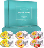 Xylitol Stone Sugar Free Candy - Vegan & Keto Friendly Unique Hard Candy - 100% Natural Flavor Candies - Gluten Free & Non-GMO Breath Freshener Mints - Pack of 6 (2 Strawberry, 2 Lemon, 2 Peach)