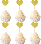 20 Pcs Heart Shaped Glitter Cupcake Decorations, Gold Cake Topper Suitable for Wedding Party Birthday Party Anniversary Cake Toppers