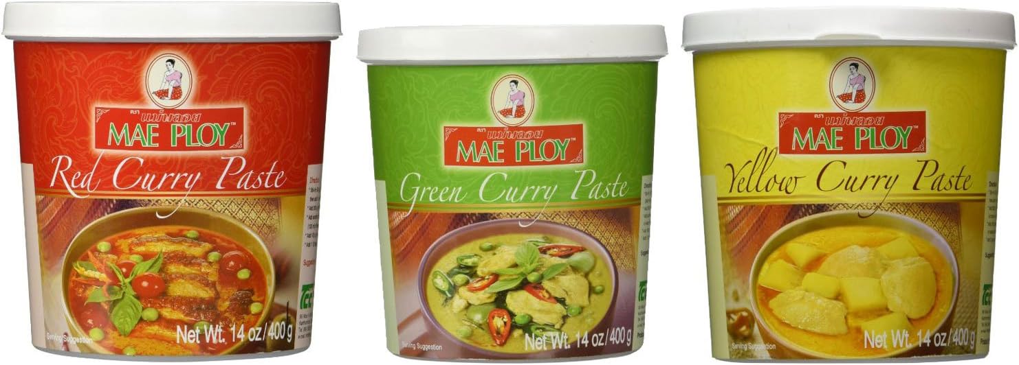 Mae Ploy Red Curry Paste, Green Curry Paste and Yellow Curry Paste Set. Great Cooking gifts