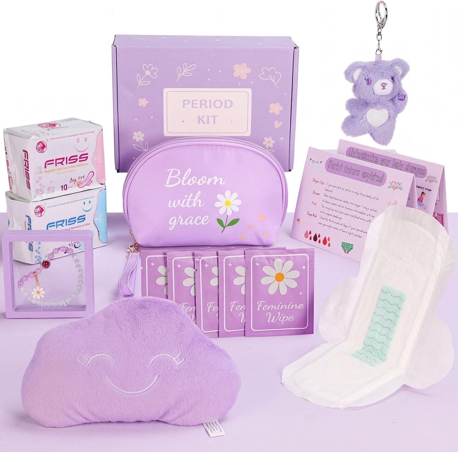 First Period Kit for Girls 9–12 – Tween Menstrual Starter Kits with 8 PC Period Gift Kits for for Tween Girls Gift-Ready Box (Purple)