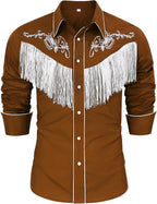 CORSKI Men's Cowboy Costume Western Long Sleeve Casual Fringe Hippie Slim Fit Button Down Shirt