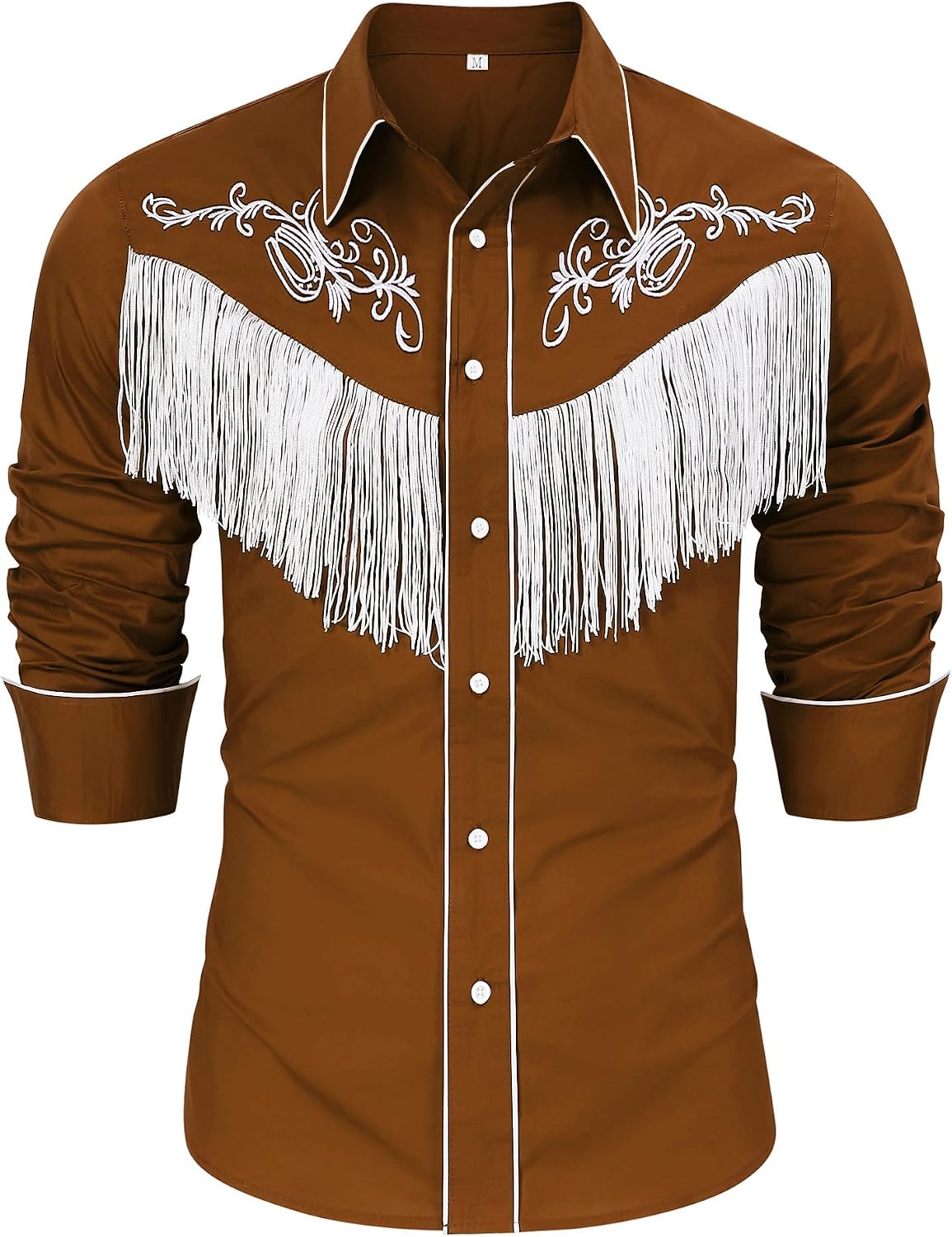 CORSKI Men's Cowboy Costume Western Long Sleeve Casual Fringe Hippie Slim Fit Button Down Shirt