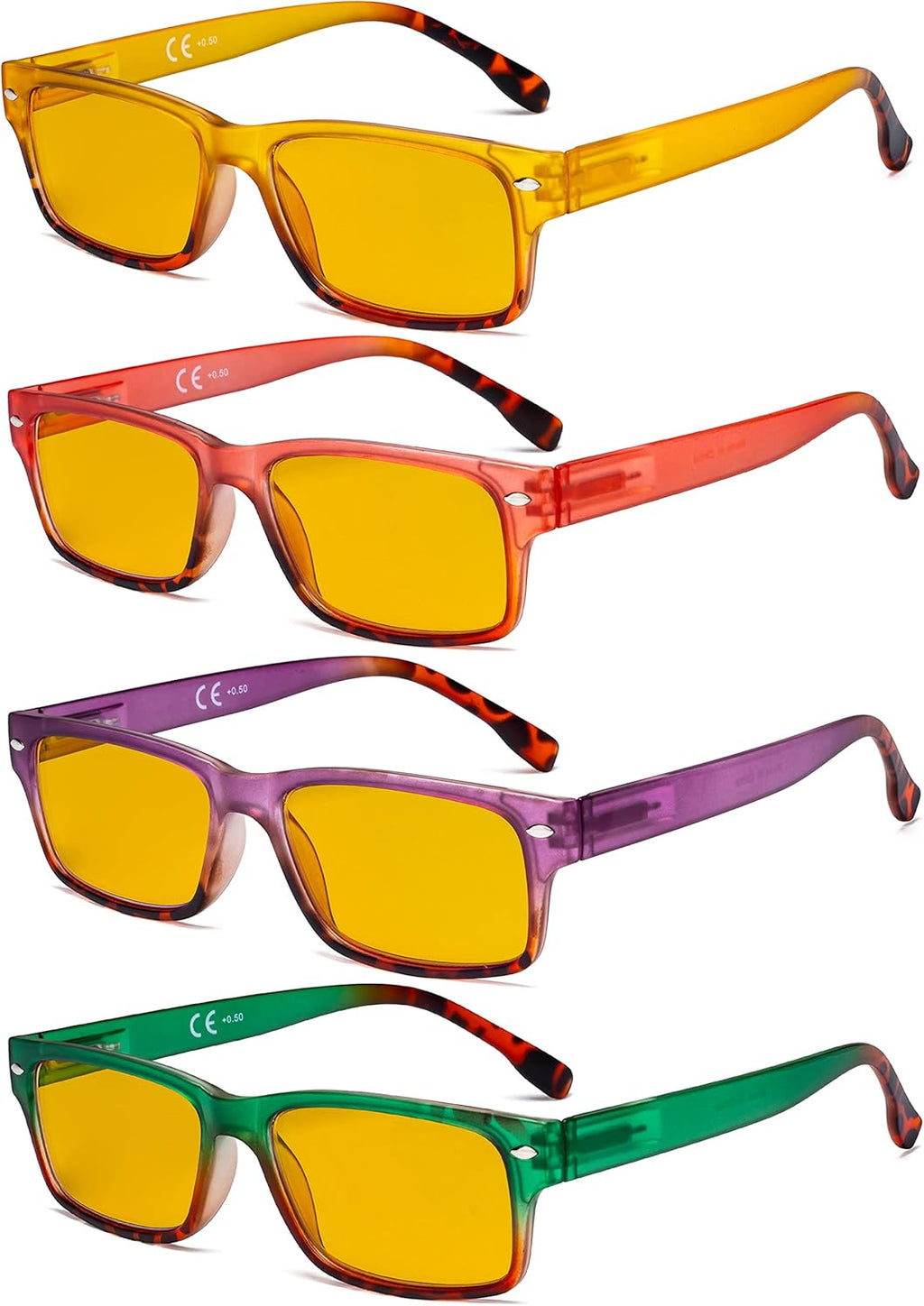 Eyekepper 4 Pack Computer Reading Glasses - Fashion Blue Light Blocking Readers for Women Men Amber Tinted +2.00