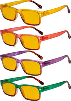 Eyekepper 4 Pack Computer Eyeglasses - Fashion Blue Light Blocking Readers for Women Men Amber Tinted +0.00