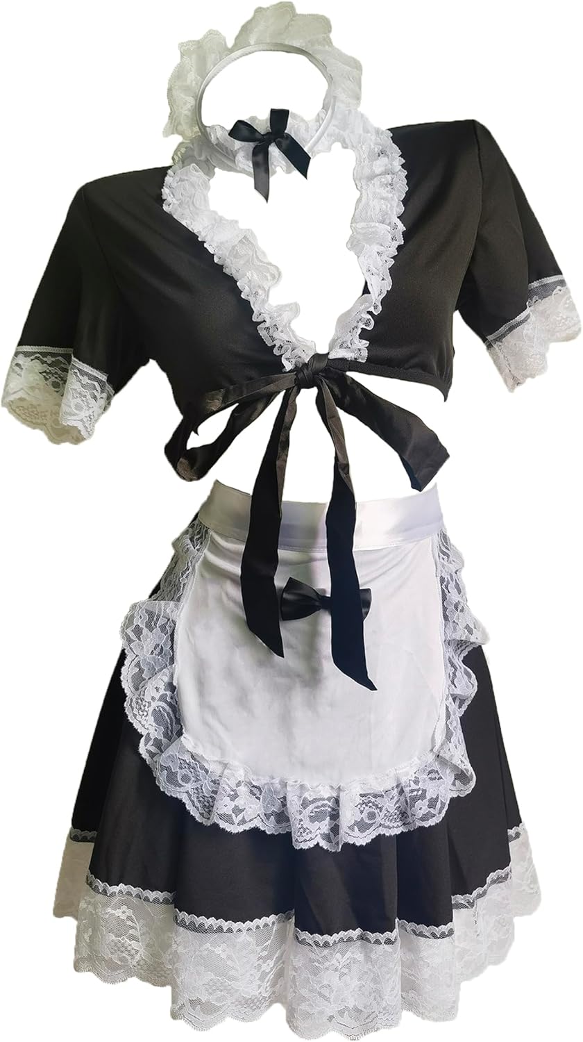 JasmyGirls Maid Outfit Naughty Cosplay Lingerie Halloween French Maid Dress Sissy Apron