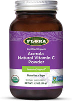 Flora Acerola Powder - Vitamin C & Antioxidants - Immune Support Supplement - Organic, Non-GMO & Vegan - 1.7 oz. Glass Bottle