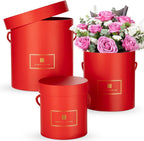 Hollyone Red Gift Box with Lids Set of 3 Round Nesting Gift Boxes Cylinder for Presents 3 Assorted Sizes Flowers Arrangements Boxes for Gift Giving Christmas Valentine Mom Gifts Present Wrapping