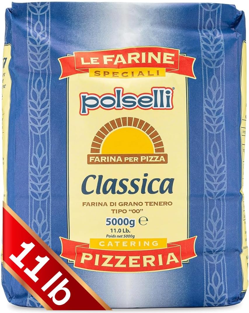 POLSELLI Classica, Tipo "00" Double Zero Flour Extra Fine, 11 lbs (5 kg), Neapolitan Italian Pizza, Bread, Pasta, and more, All Natural, Unbleached, Unbromated, No Additives