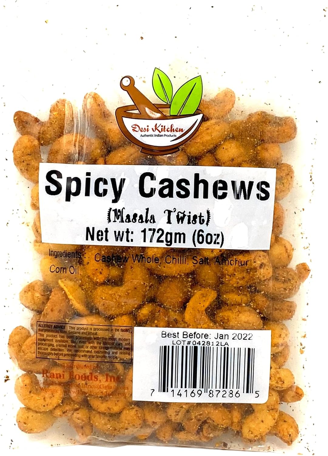 Desi Kitchen Indian Style Spicy Cashews (Masala Twist) 6oz By Rani Foods Inc