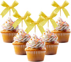 Bow Cupcake Toppers – 24pcs Gold Elegant Coquette Themed Party Decorations for Weddings, Birthdays, Baby Showers – Premium Cake Topper