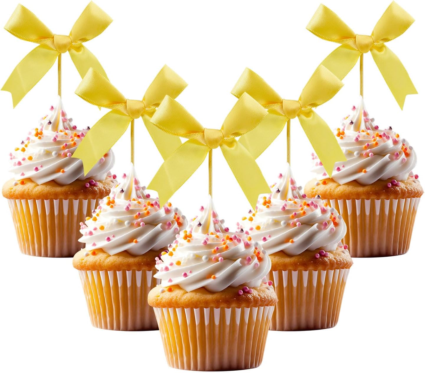 Bow Cupcake Toppers – 24pcs Gold Elegant Coquette Themed Party Decorations for Weddings, Birthdays, Baby Showers – Premium Cake Topper