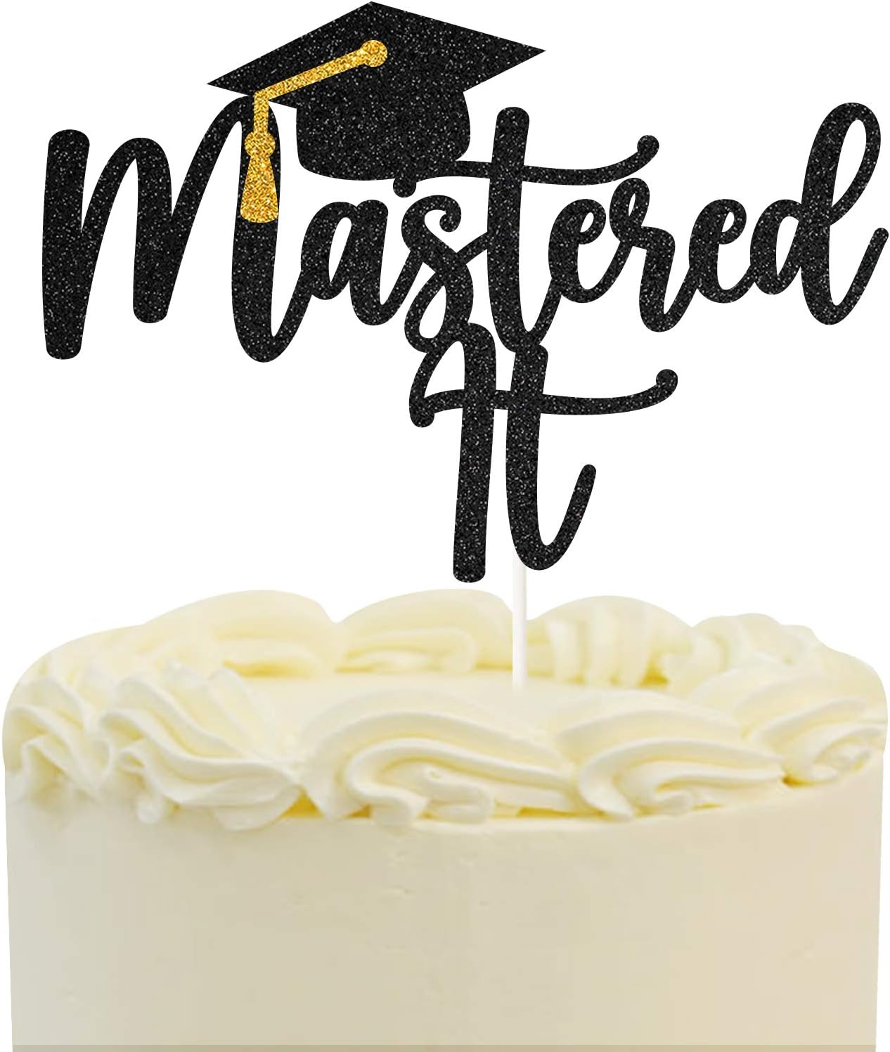 Black Glitter Mastered It Cake Topper,College Grad,Congratulations MBA Graduation Party Decorations Supplies 1