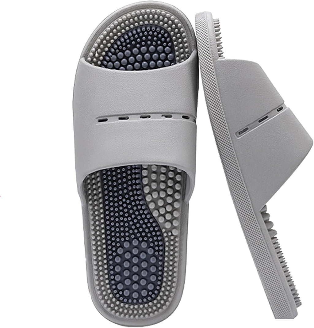 Acupressure Massage Slippers with Textured Footbed, Pink and Gray, 2 Pack (Grey, US Women 8-9/ Men 6.5-7.5)