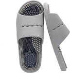 Acupressure Massage Slippers with Textured Footbed, Pink and Gray, 2 Pack (Grey, US Women 8-9/ Men 6.5-7.5)