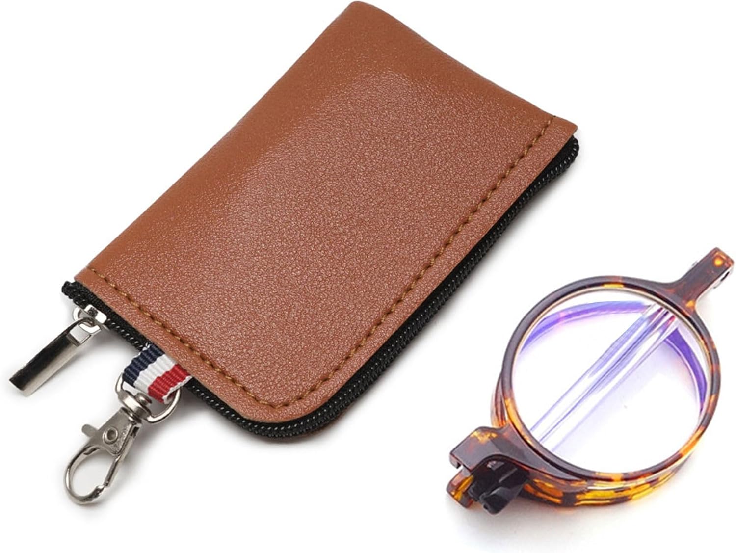 Mini Portable Folding Round Reading Glasses Women Men Blue Light Blocking Pocket Reader Eyeglasses with Bag Case