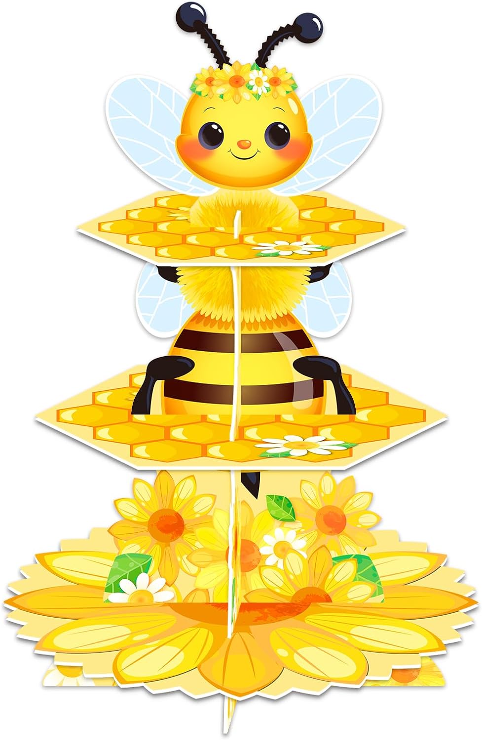 Bee Birthday Party Decorations 3 Tier Bee Cupcake Stand Honeycomb Cupcake Stand Sunflower Decor for Birthday Party Decorations