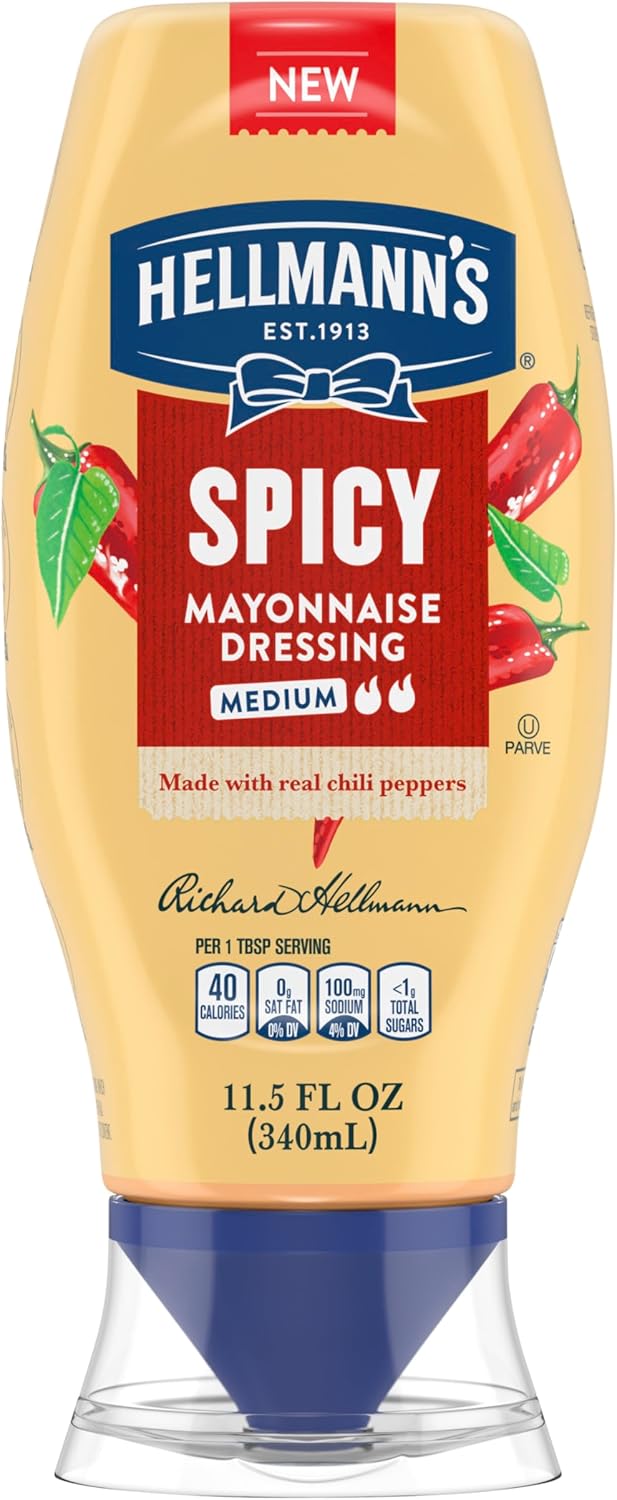 Hellmann's Spicy Mayonnaise Dressing Squeeze Bottle For a Rich, Creamy Condiment Made with Real Chili Peppers 11.5 oz