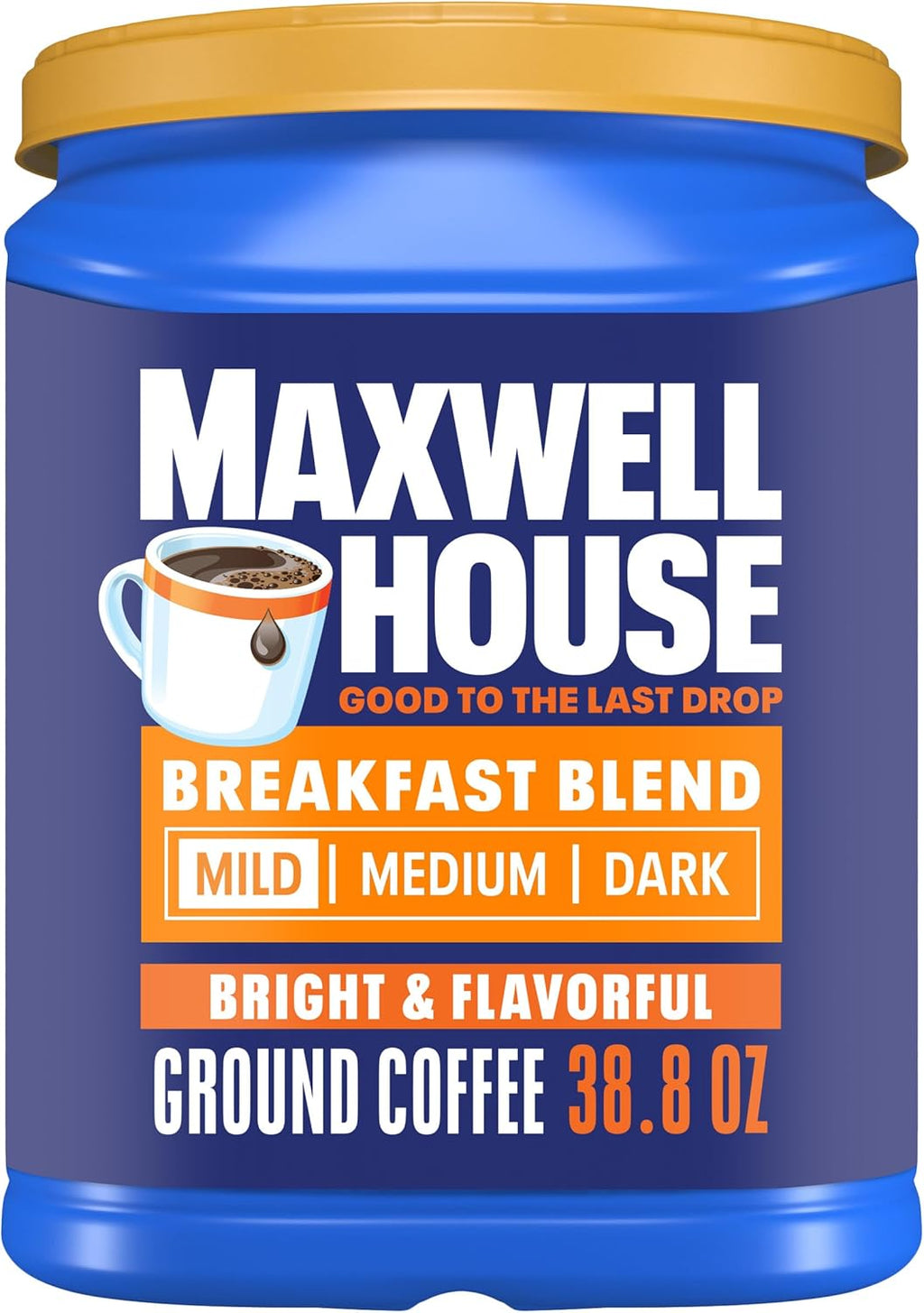 Maxwell House Breakfast Blend Mild Roast Ground Coffee, 38.8 oz Canister