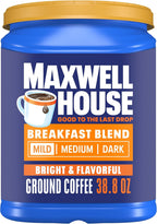 Maxwell House Breakfast Blend Mild Roast Ground Coffee, 38.8 oz Canister