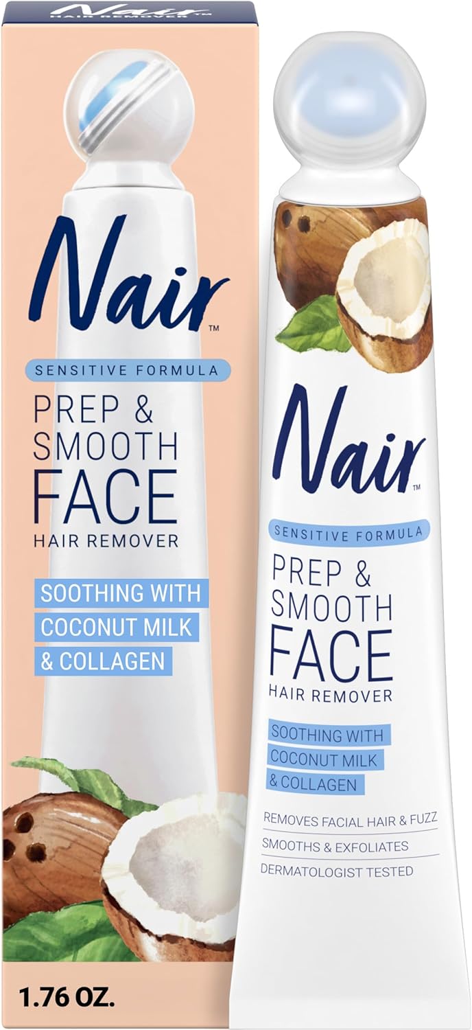 NAIR Exfoliating Facial Hair Removal Cream for Women - Smooth Skin Solution with Collagen for Sensitive Skincare