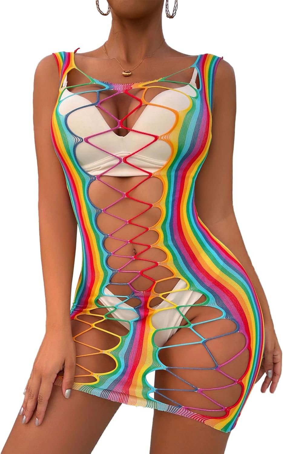 Womens Lingeries Fishnet Lingerie for Women Sexy Club Outfit Fishnet Bodycon Dress Chemise Babydoll