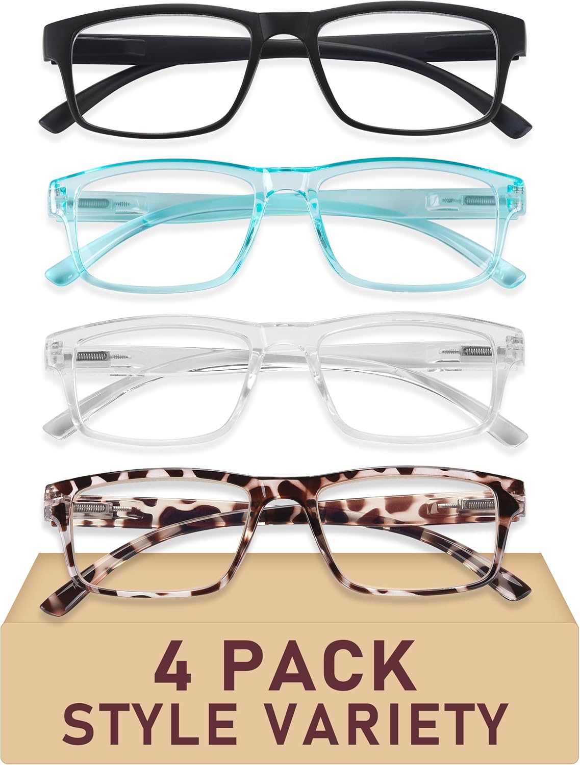 4-Pack Blue Light Blocking Reading Glasses for Men & Women-Filter UV Ray Computer Readers, Comfort Spring Hinges Eyeglasses, Quality TR Frame Reading Glasses (1.5)