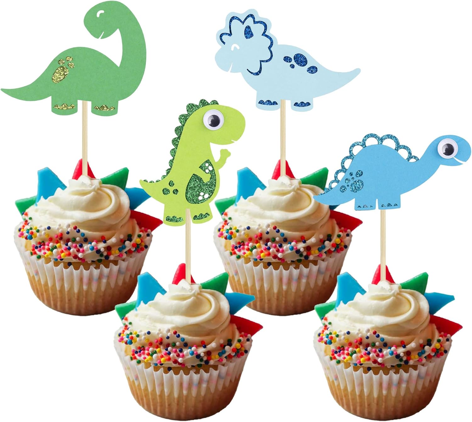 Gyufise 24Pcs Dinosaur Cupcake Toppers Assembled Baby Dinosaur Cupcake Picks for Dino Theme Baby Shower Kids Birthday Party Cake Decorations Supplies