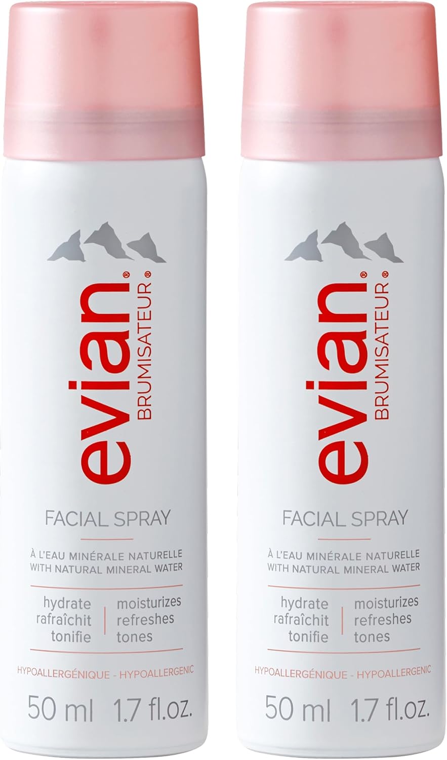 Evian Facial Spray 1.7 oz - Hydrating Mineral Water Mist for Face & Skin - Refreshes Makeup and Tones Skin - TSA-Approved Mini Facial Spray Set for Daily Skincare Hydration