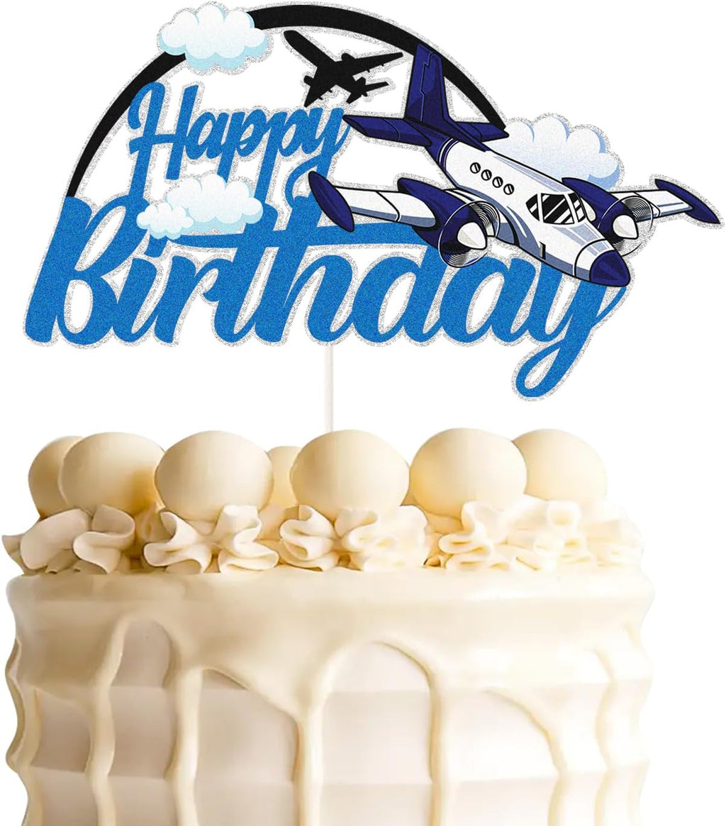 Airplane Birthday Cake Topper,Airplane Aircraft Plain Travel Themed Happy Birthday Cake Decor, Time Flies Kids Boy Girl Baby Shower Party Decoration