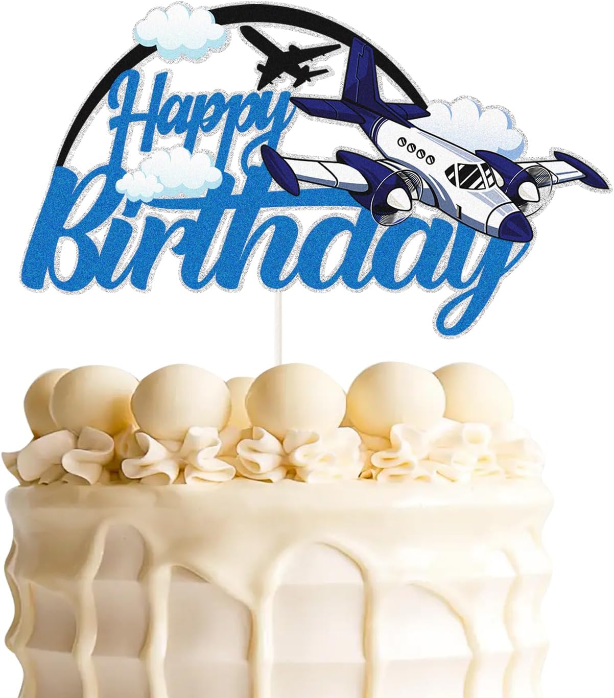 Airplane Birthday Cake Topper,Airplane Aircraft Plain Travel Themed Happy Birthday Cake Decor, Time Flies Kids Boy Girl Baby Shower Party Decoration