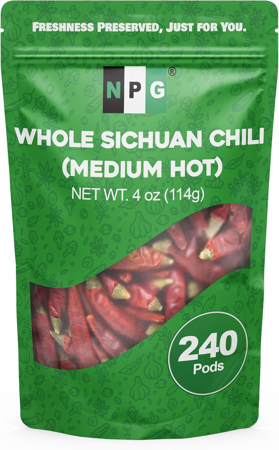 NPG Sichuan Red Chili Peppers 4 Ounces, Medium Hot, Premium Szechuan Dried Red Chilies for Chili Oil, Paste, and Sauce, Used in Mexican, Chinese, Thai Dishes