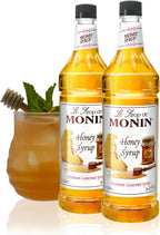 Monin - Honey Syrup, Smooth Sweet Honey Flavor, Great for Teas, Lemonades, Cocktails, & Coffee, Gluten-Free, Non-GMO (1 Liter, 2-Pack)