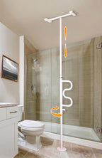 Stander Wonder Pole, Security-Pole and Curve Grab Bar, Tension Mounted Floor to Ceiling Transfer-Pole for Seniors, Elderly Adults, Bathroom Safety Assist and Stability Rail, White