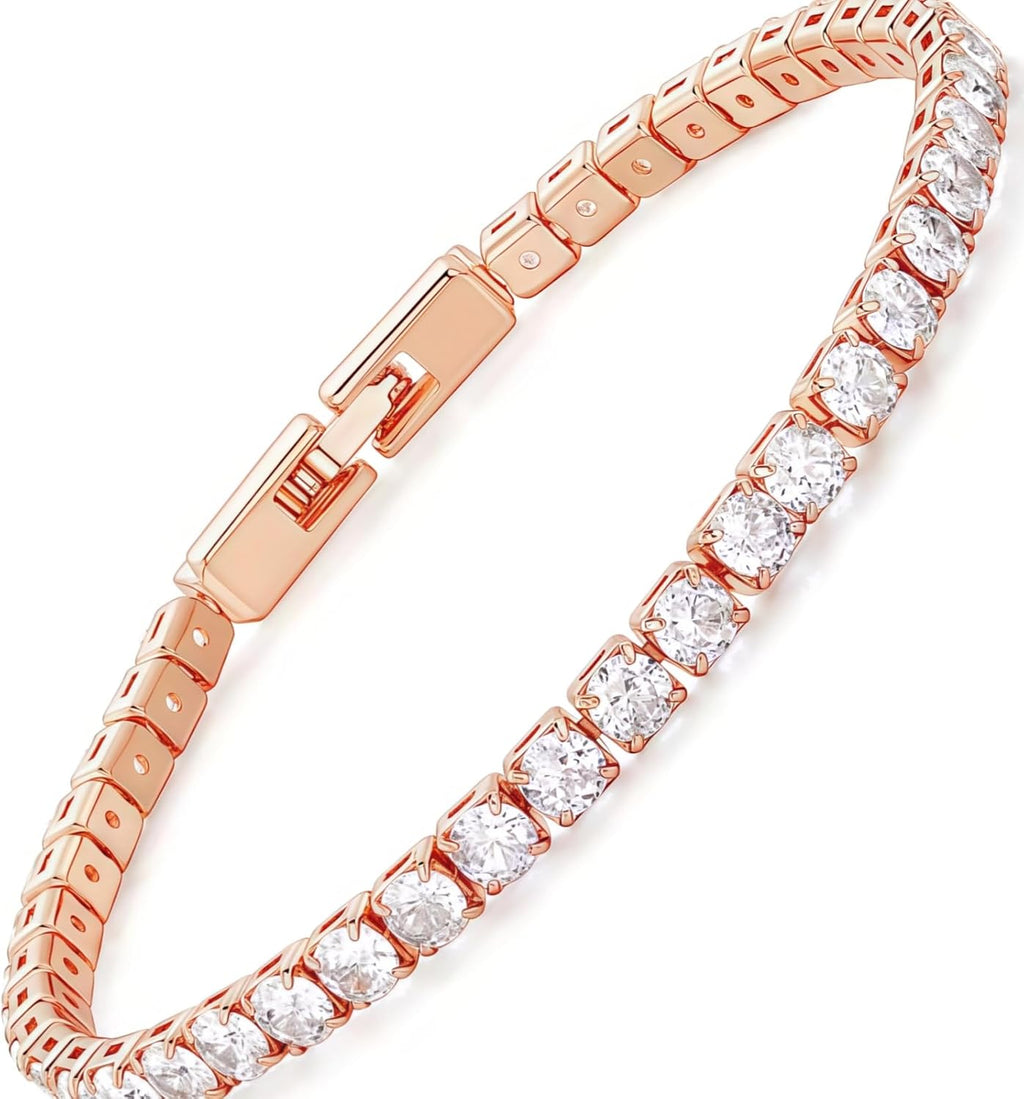 14K White Gold Plated 5mm Cubic Zirconia Tennis Bracelet for Women and Men, Classic Silver Diamond Tennis Bangle Bracelets, Adjustable Detachable 7.6IN Length, Suitable for Everyone