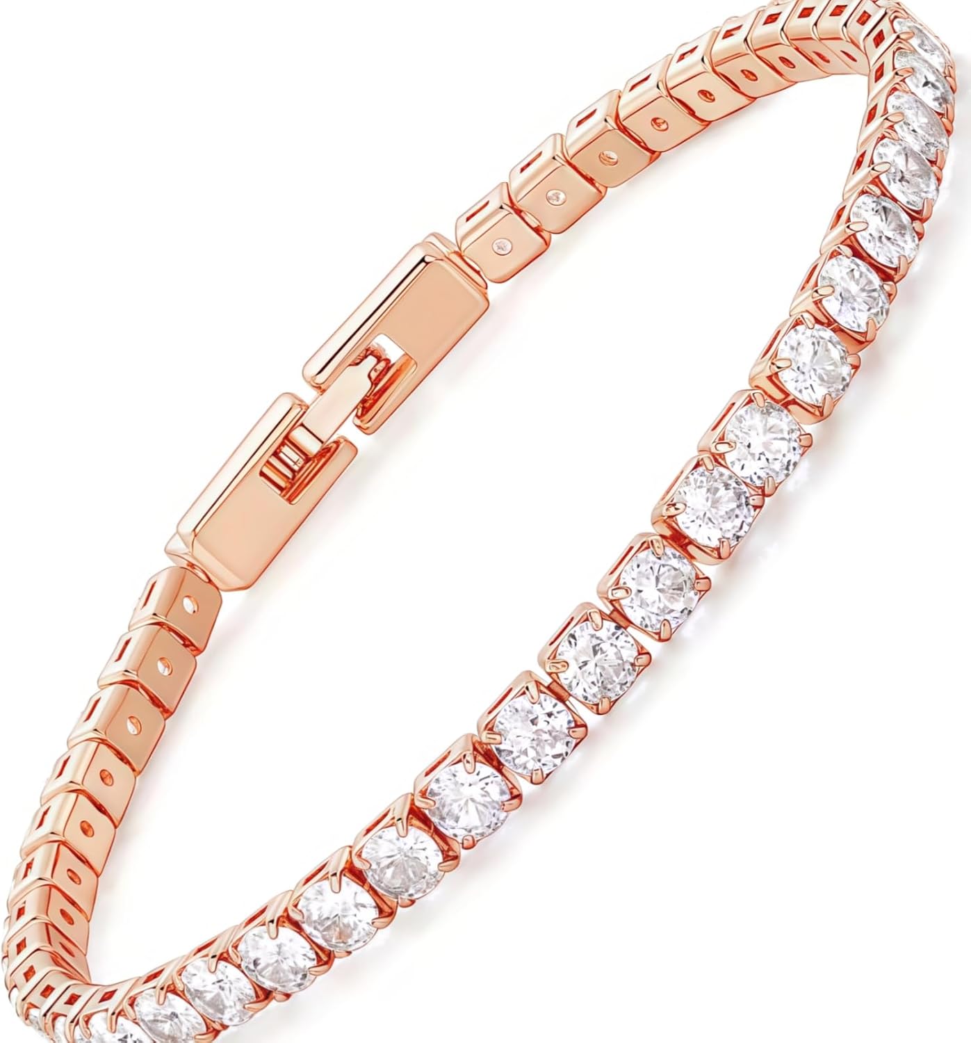 14K White Gold Plated 5mm Cubic Zirconia Tennis Bracelet for Women and Men, Classic Silver Diamond Tennis Bangle Bracelets, Adjustable Detachable 7.6IN Length, Suitable for Everyone
