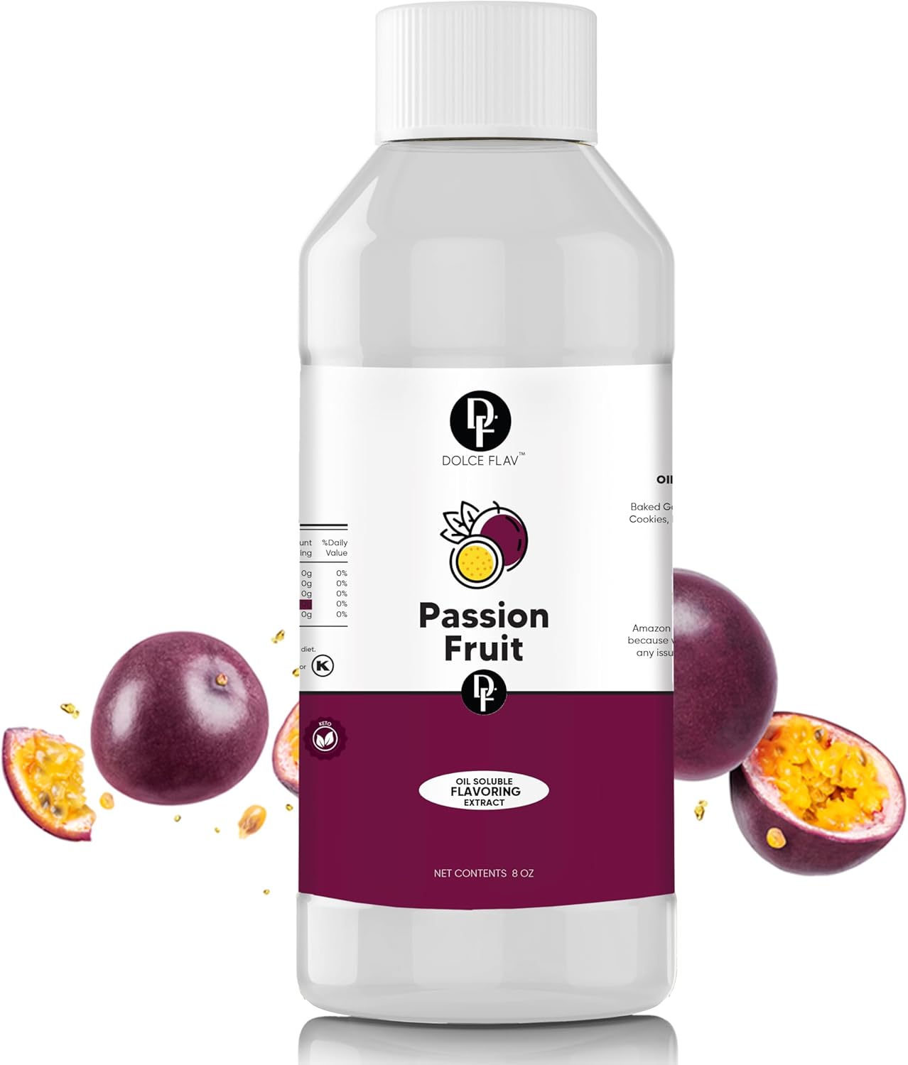 Dolce Flav Passion Fruit Extract (Oil-Soluble) 8 oz – Kosher, Sugar-Free, Concentrated Juicy Passion Fruit Flavoring for Baking, Smoothies & Desserts, Includes Measured Dropper